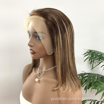 4/27 Blonde Piano Color Highlight Ombre HD Lace Front Bob Wig Virgin Raw Human Hair 13x4 Transparent Lace Frontal Short Bob Wig
